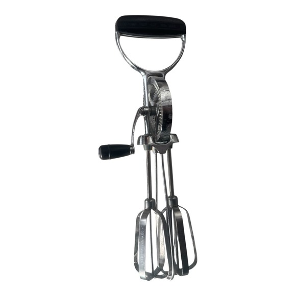 Vintage EKCO BEST USA Rotary Egg Beater Hand Mixer Chrome Black Handle 11.5" - Picture 3 of 4